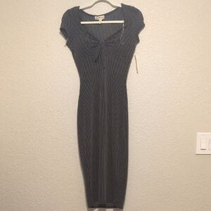 Derek Heart black and gray striped bodycon short sleeve midi dress